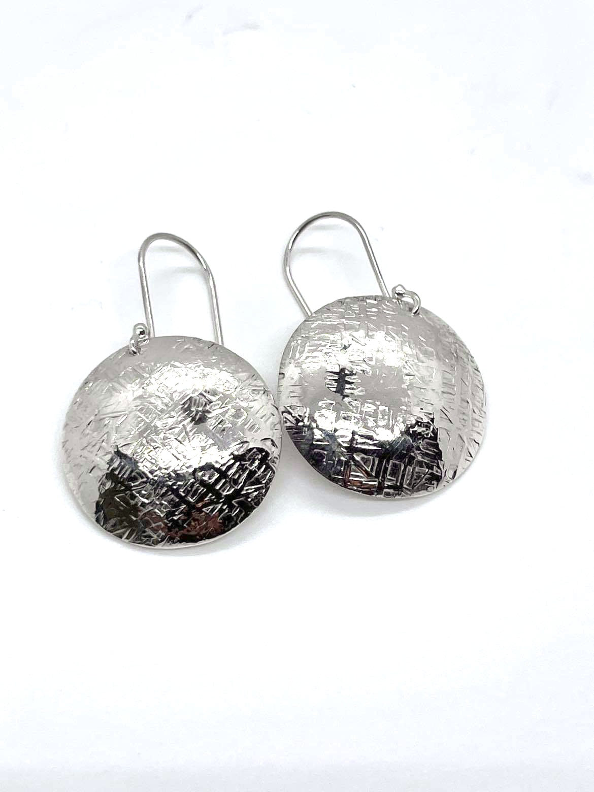 Textured silver Disc earrings