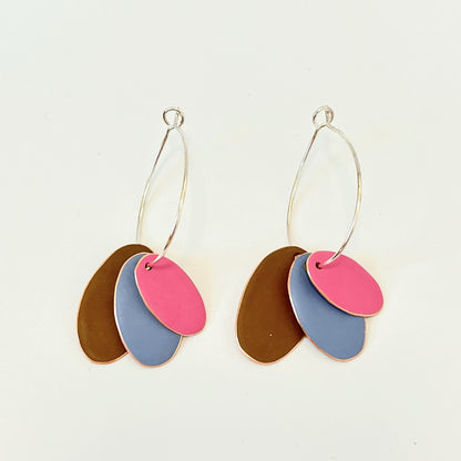 Hoops & Drops Earrings - Brown, Pigeon Blue, Neon Pink