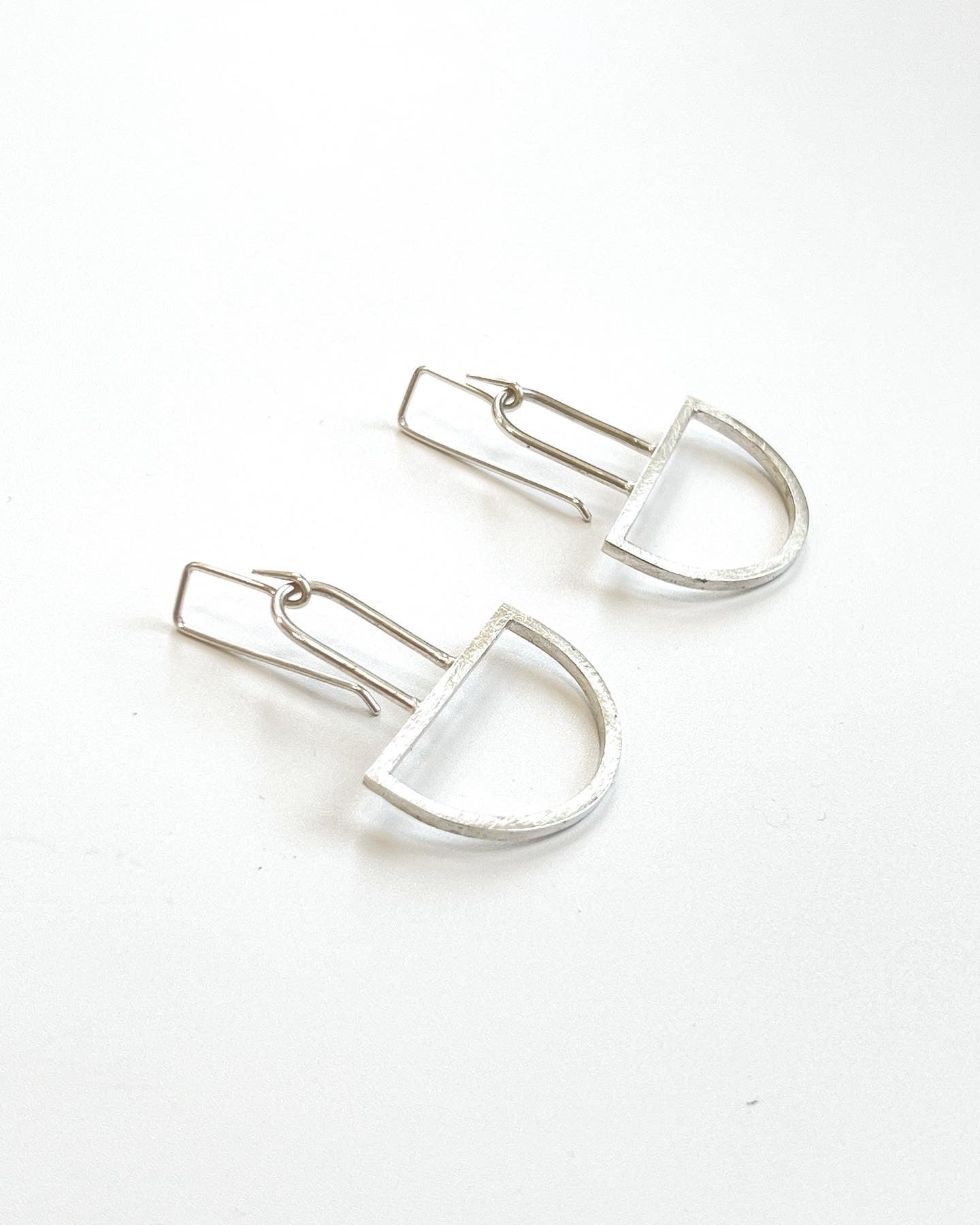 Silver Earrings - Crescent with oblong  (#185)