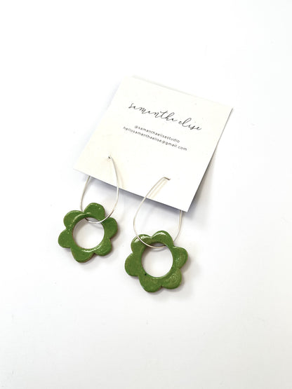 Flower Drops - Apple Green - Ceramic & Sterling Silver Earrings