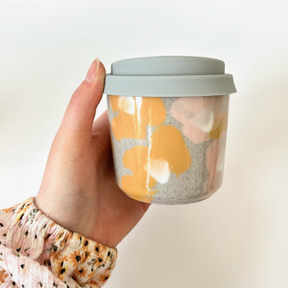 Handmade Ceramic Keep Cup - Mustard Floral