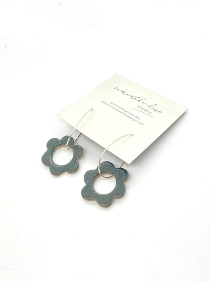 Flower Drops - Steel Grey - Ceramic & Sterling Silver Earrings