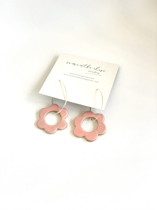 Flower Drops - Light Pink - Ceramic & Sterling Silver Earrings