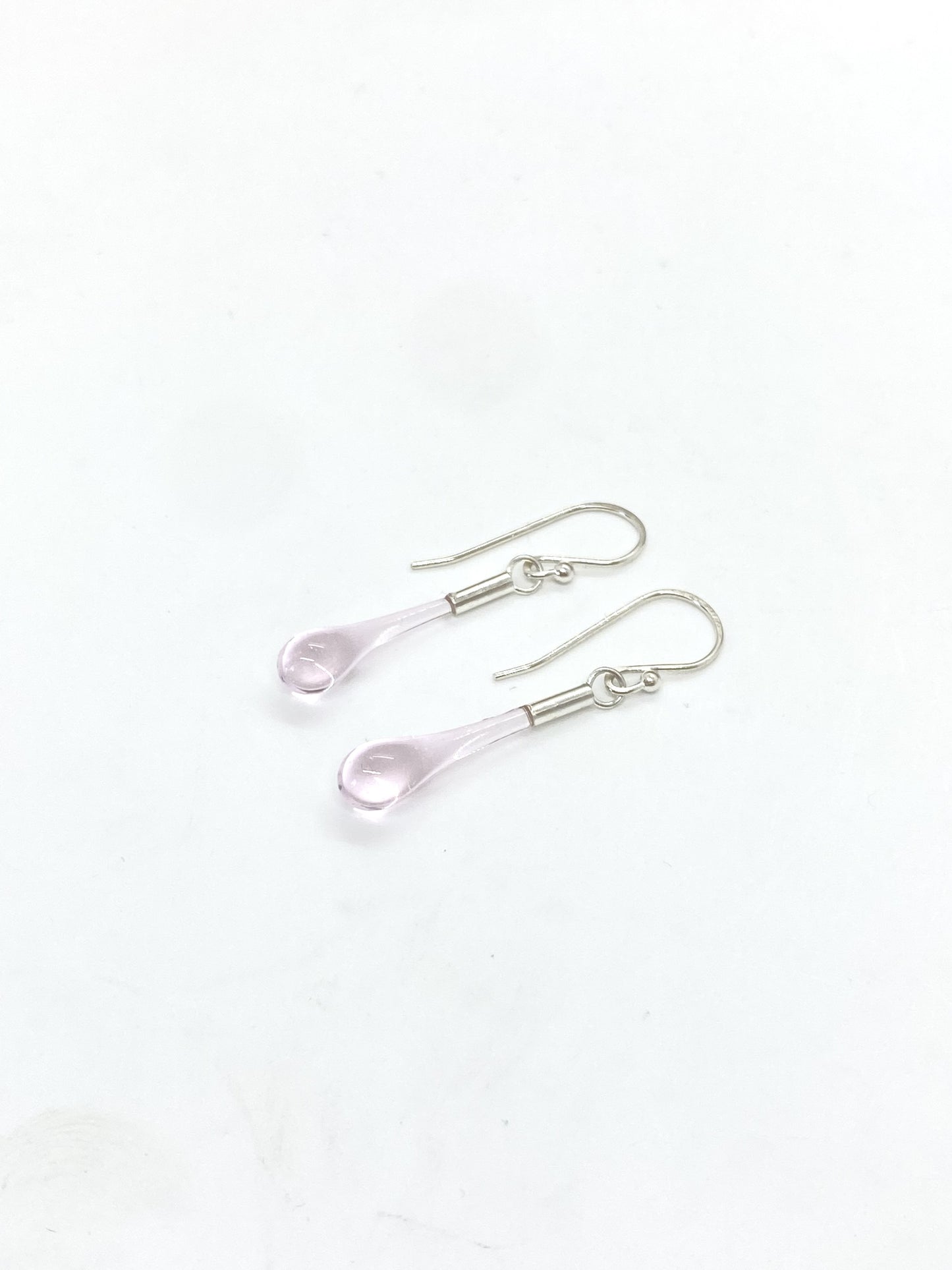 Glass Teardrop Earrings - Soft Pink