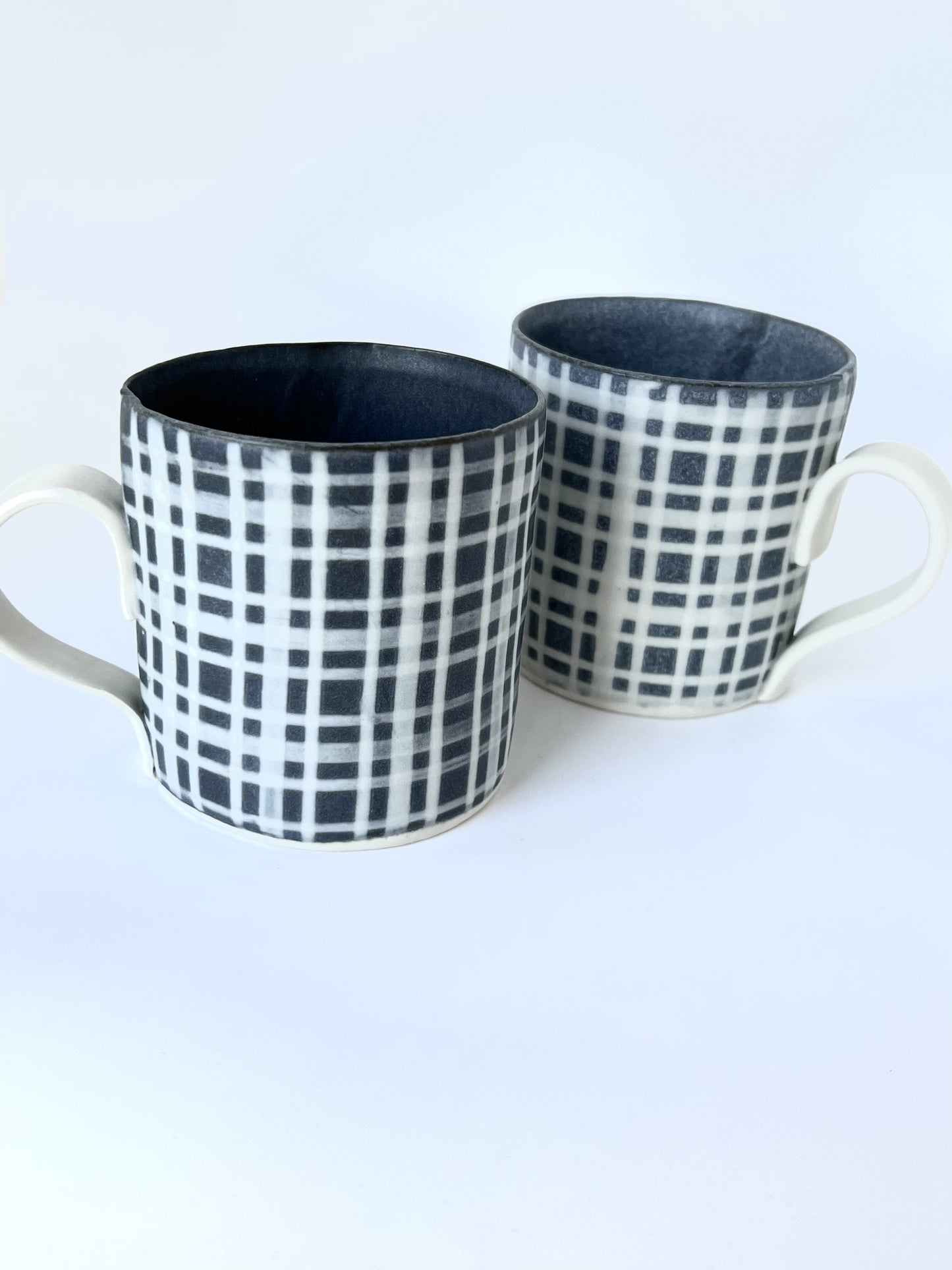 Ceramic Nerikomi Mug - Large - Tartan Black with White
