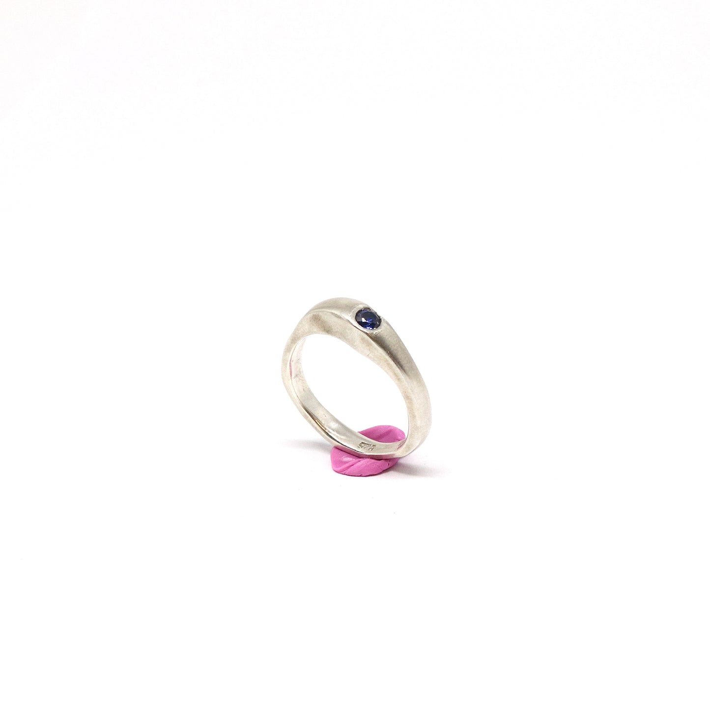 Wonky Ring - Sterling Silver & Sapphire Cubic Zirconia (Size N 1/2) (R161)