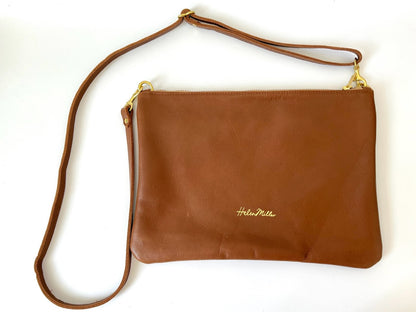Obtuse Bag with Back Pocket - Chestnut Leather, Water Lily Lining