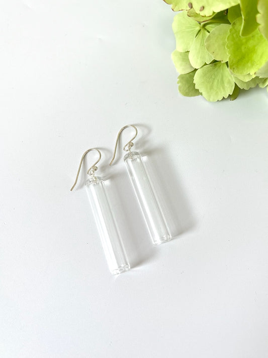 Glass Cylinder & Sterling Silver Earrings - Clear
