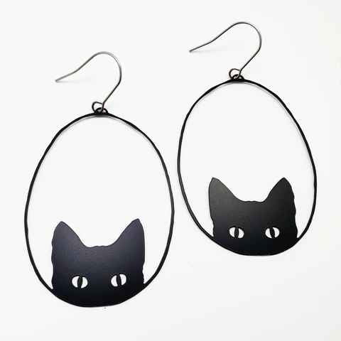 Black Cat Dangle Earrings