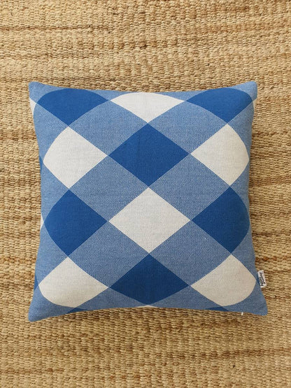 Bright Check Cushion Cover - Blue
