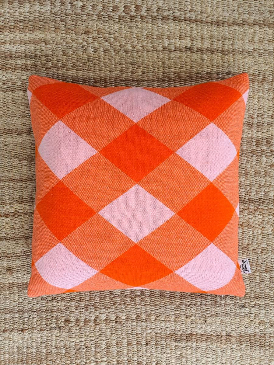 Bright Check Cushion Cover - Orange / Pink Check