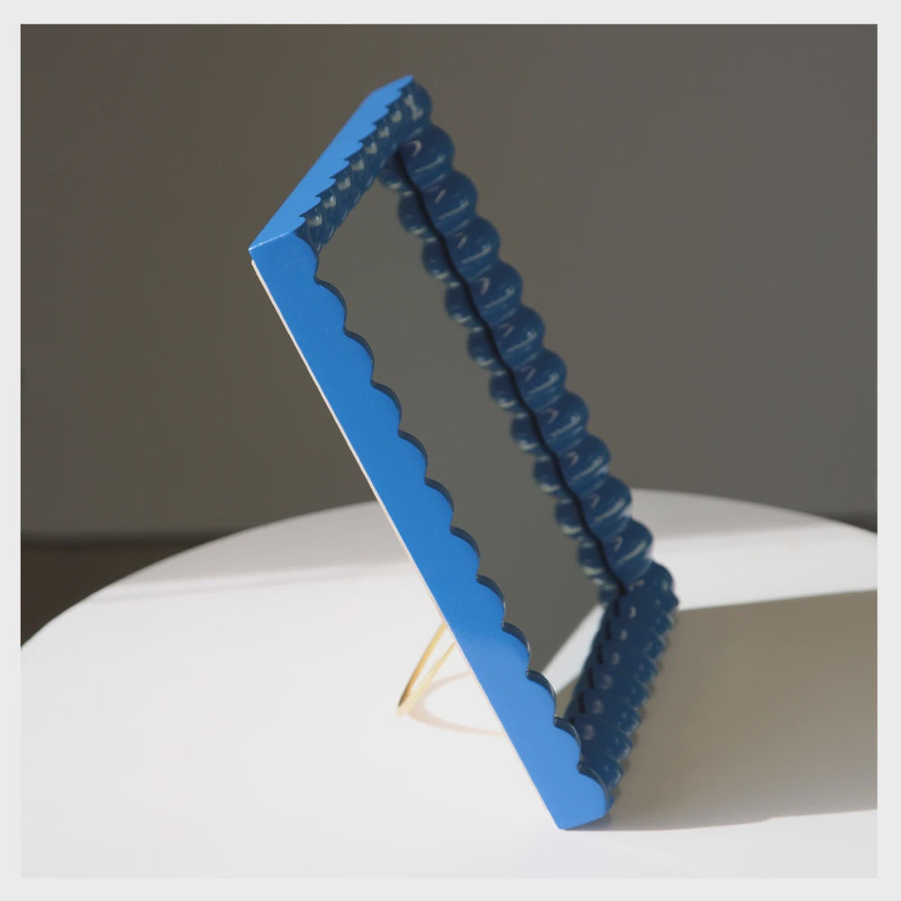 Handmade Macrocarpa Standing Mirror - Half-Resolution Blue