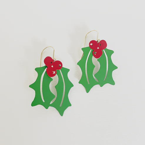 Midi Christmas Holly Dangle Earrings