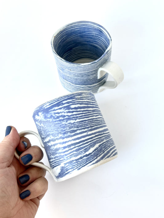 Ceramic Nerikomi Mug - Large - Dark Blue (skinny stripes)