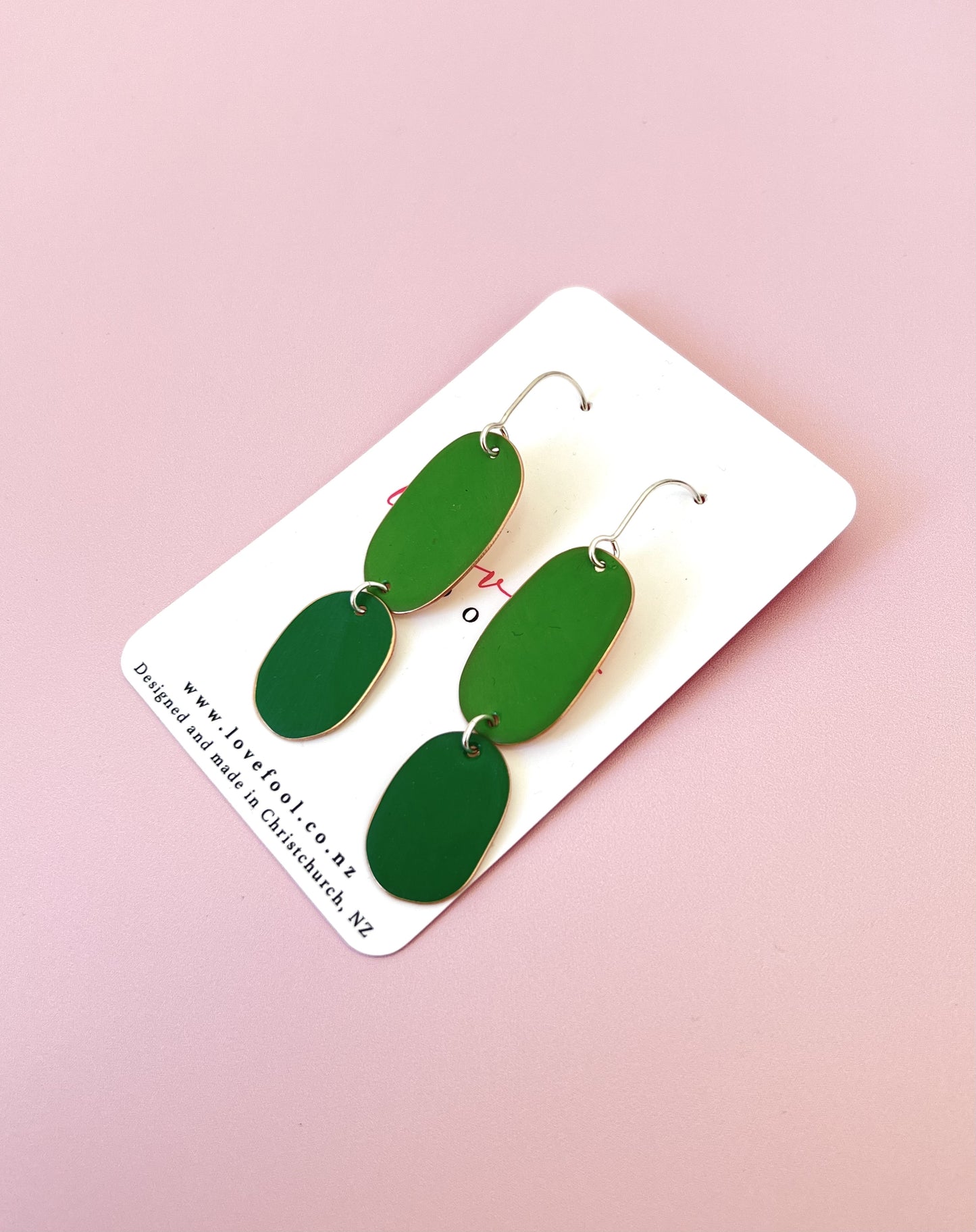 Double Drop Earrings - Light Green / Grass Green