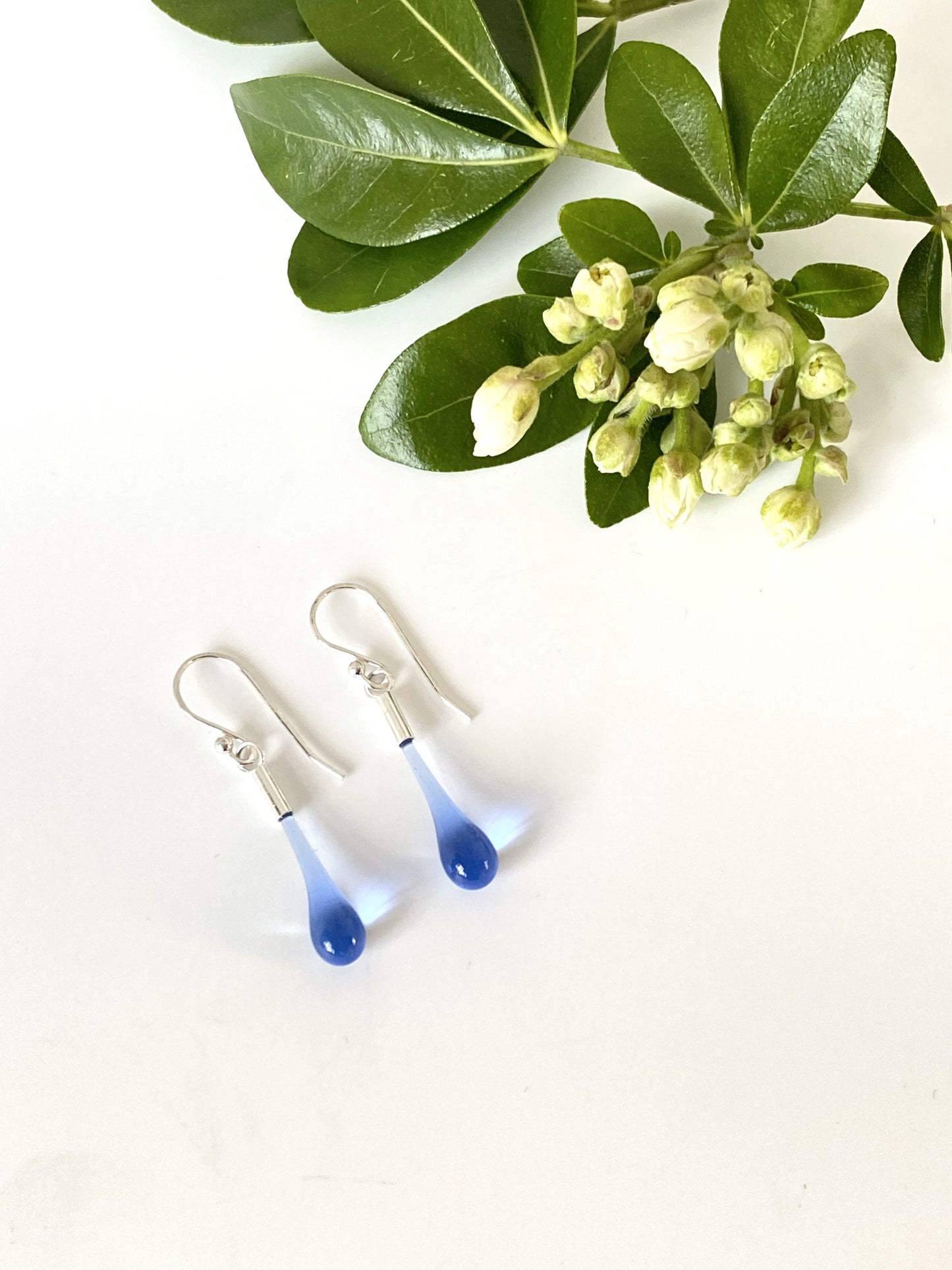 Glass Teardrop Earrings - Sky Blue