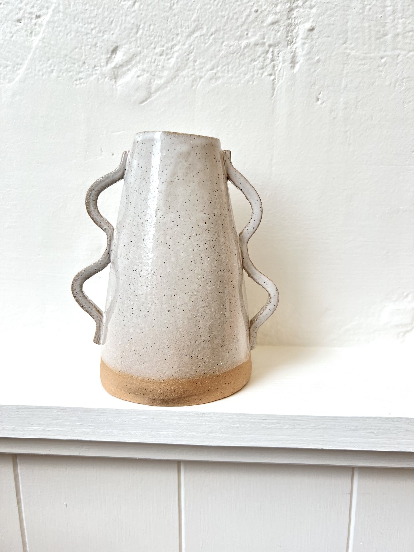 Cone Vase with Wiggle Handles in White