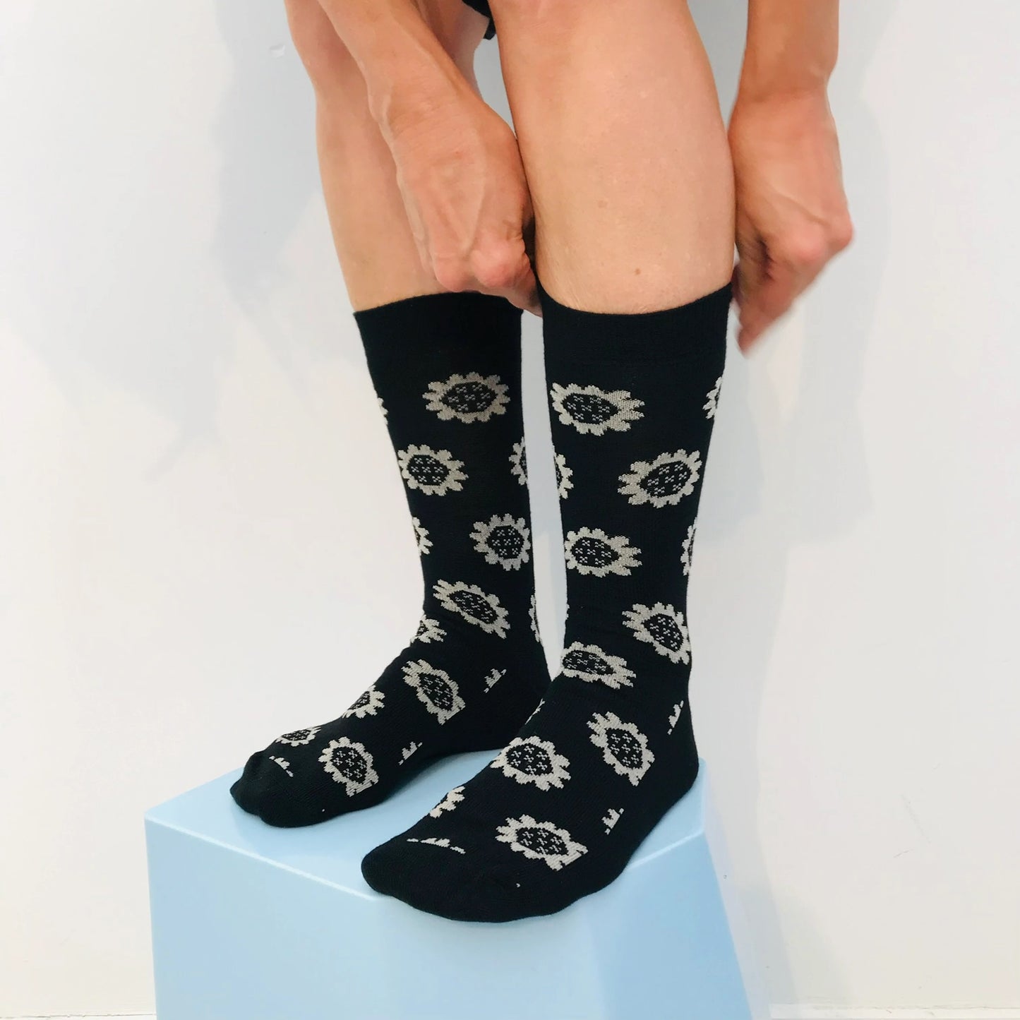 Merino Floral Socks - Black, Taupe