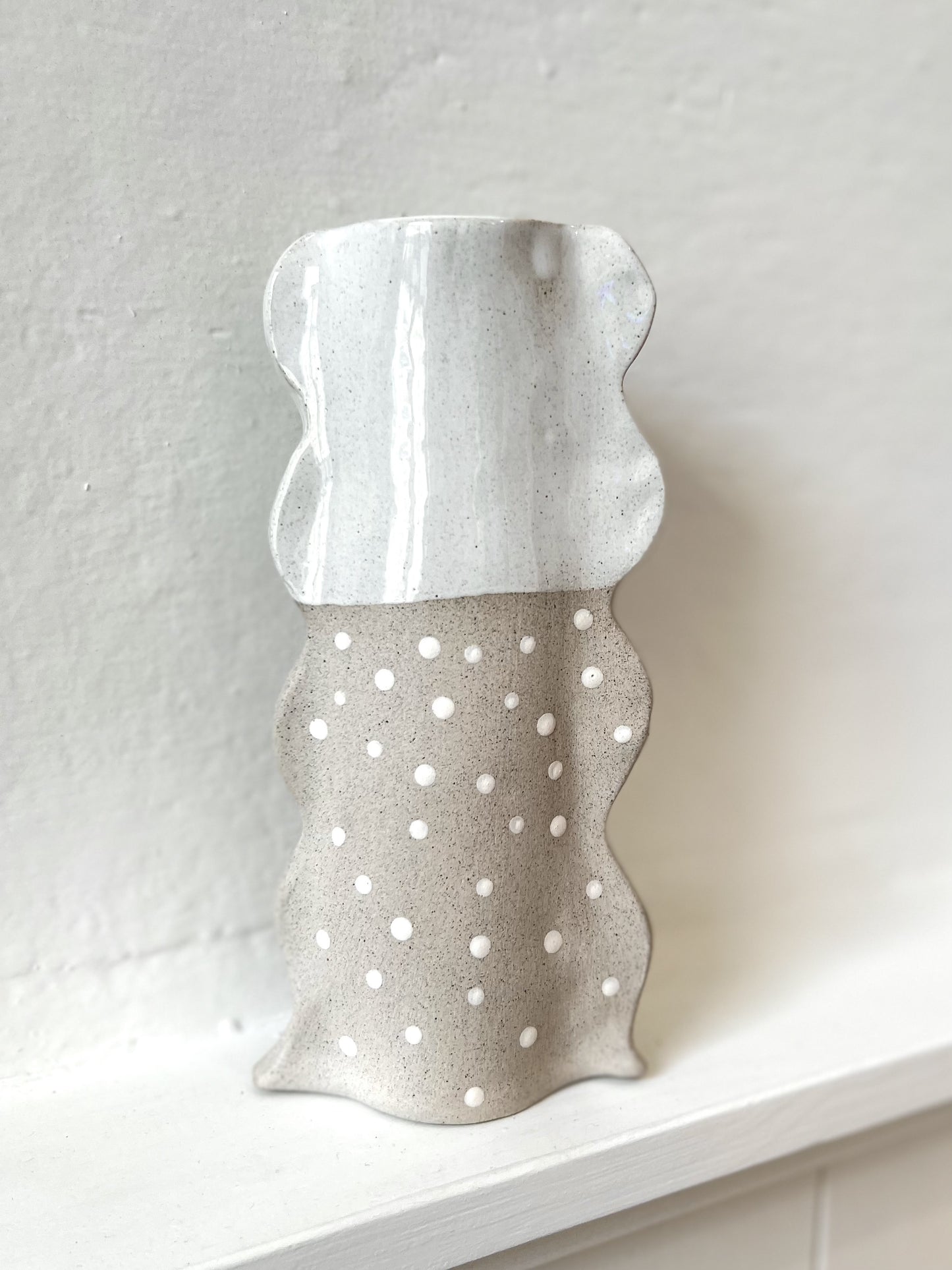 'Oscillate' Ceramic Art Vase - White Spotted