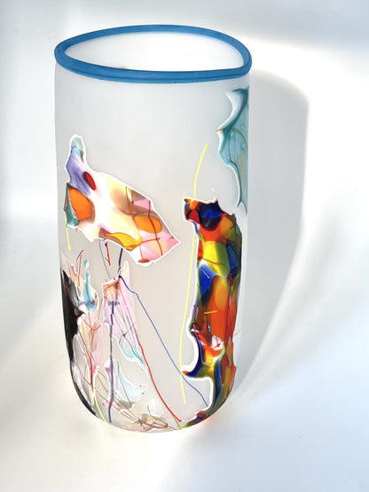 Shard Cylinder Vase - Clear with Blue Lip