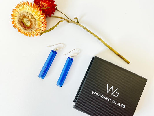 Glass Cylinder & Sterling Silver Earrings - Sky Blue