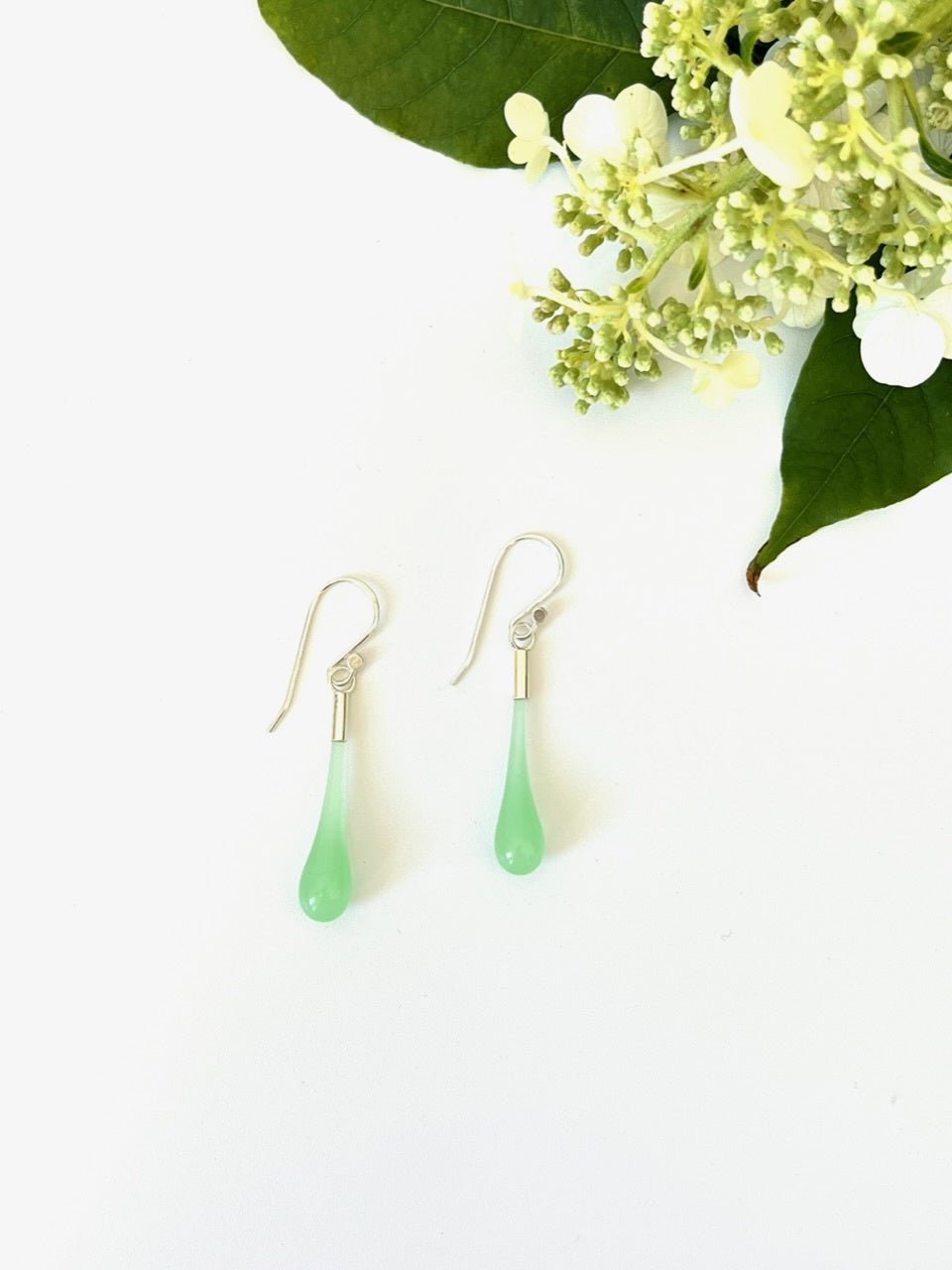 Glass Teardrop Earrings - Alabaster Green