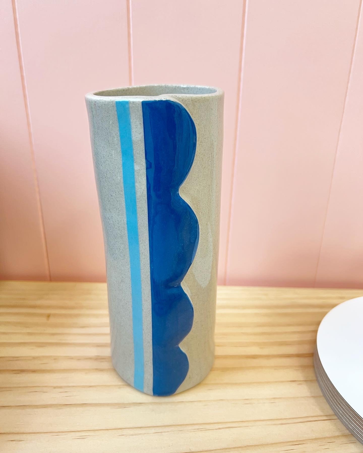 Tall Scalloped Dark Blue Vase