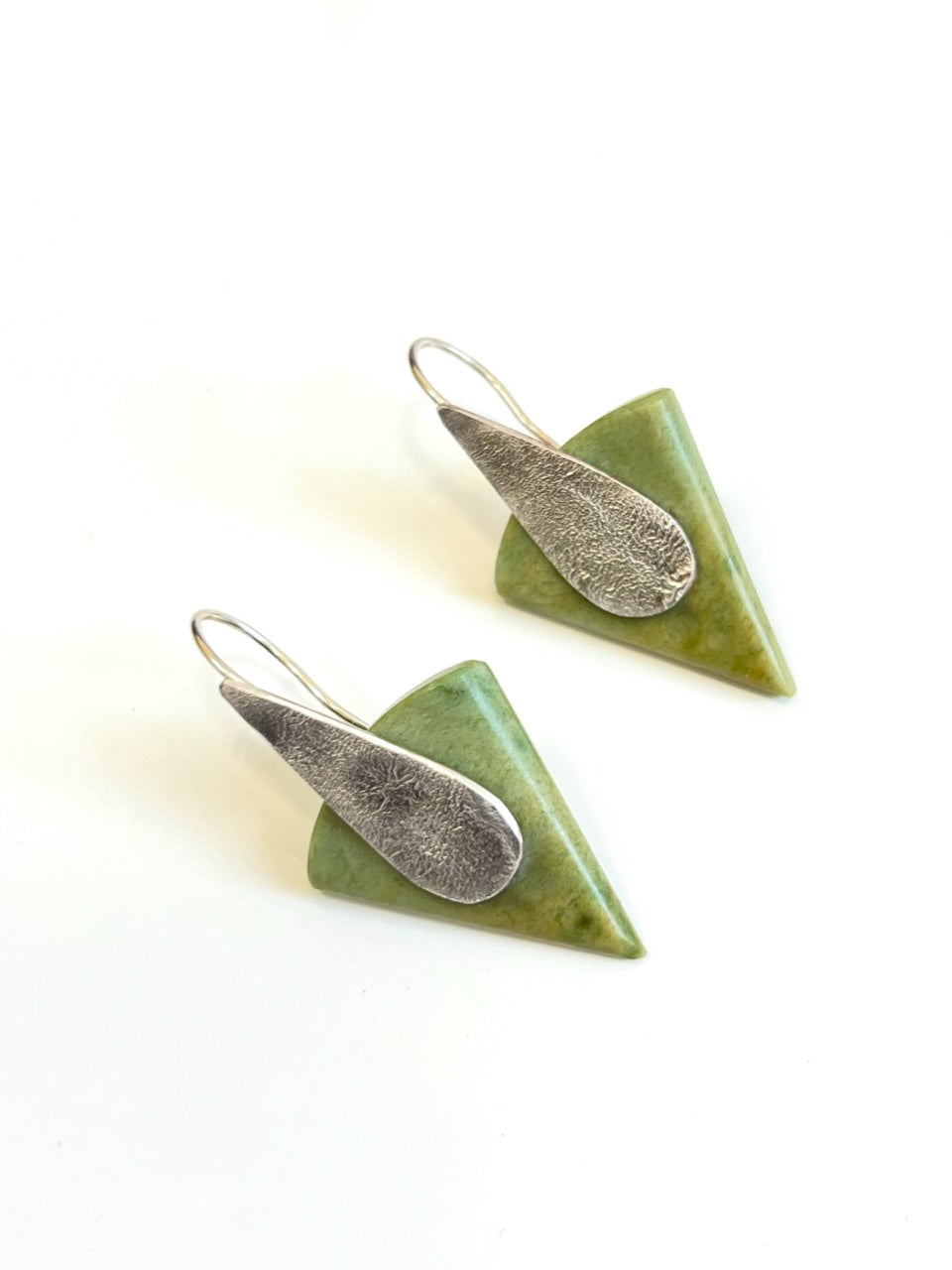 "Slice of Pie" Pounamu Earrings with Silver Detail