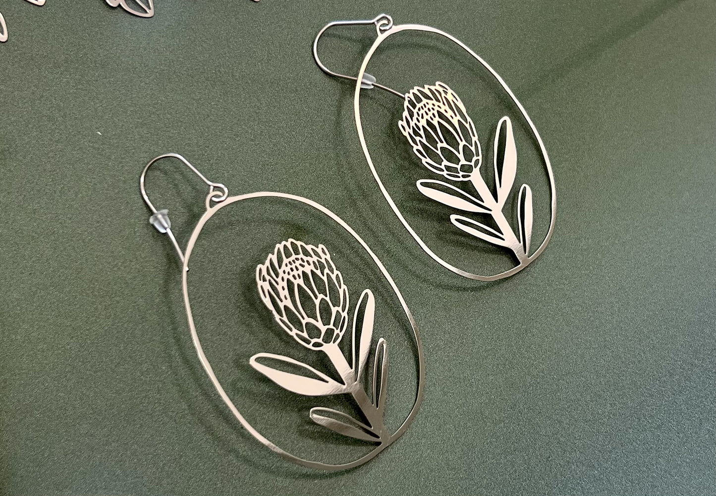 Protea Earrings in Silver