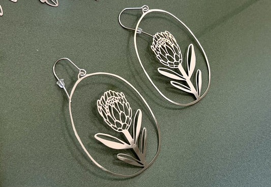 Protea Earrings in Silver
