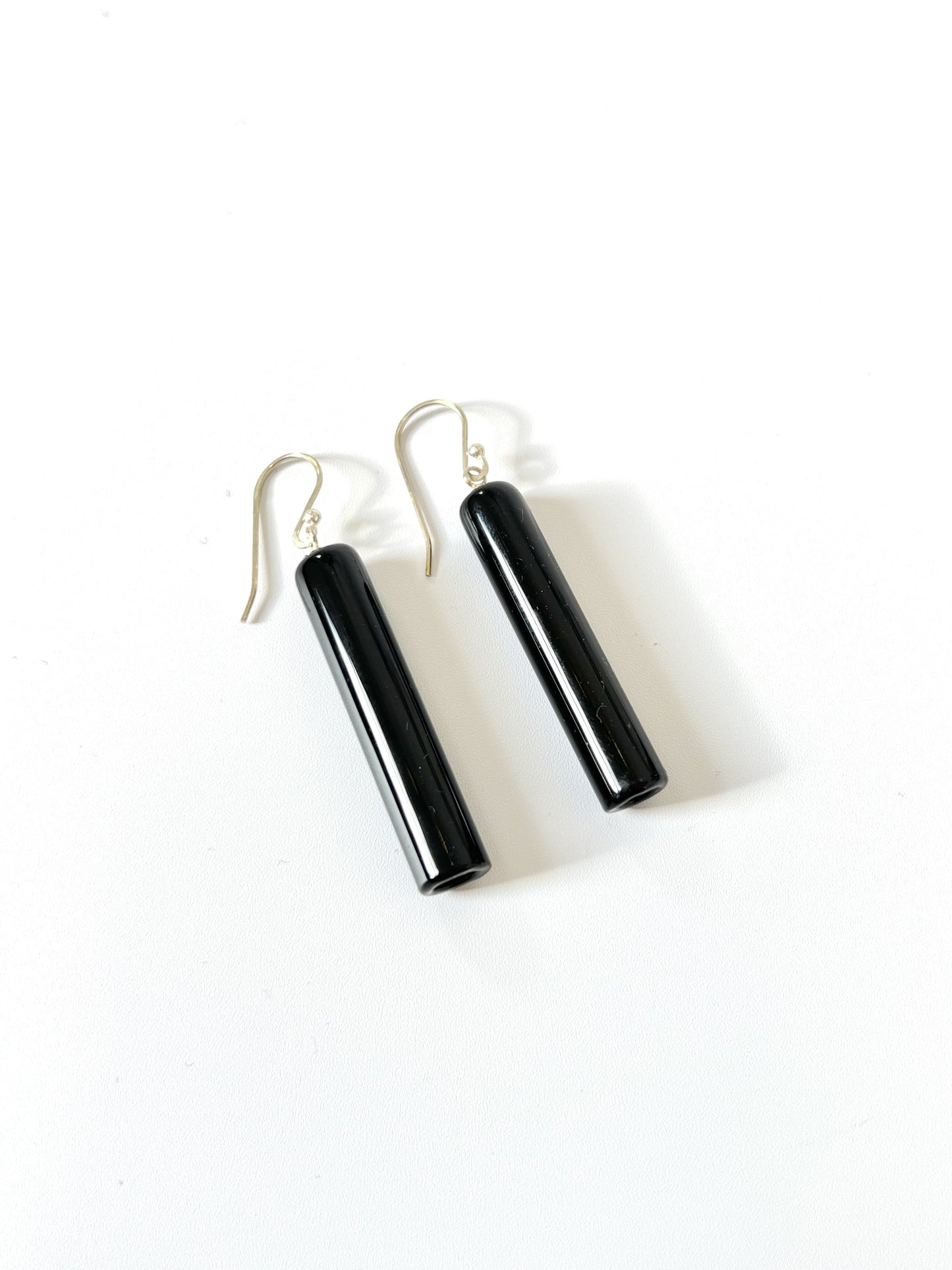 Glass Cylinder & Sterling Silver Earrings - Black