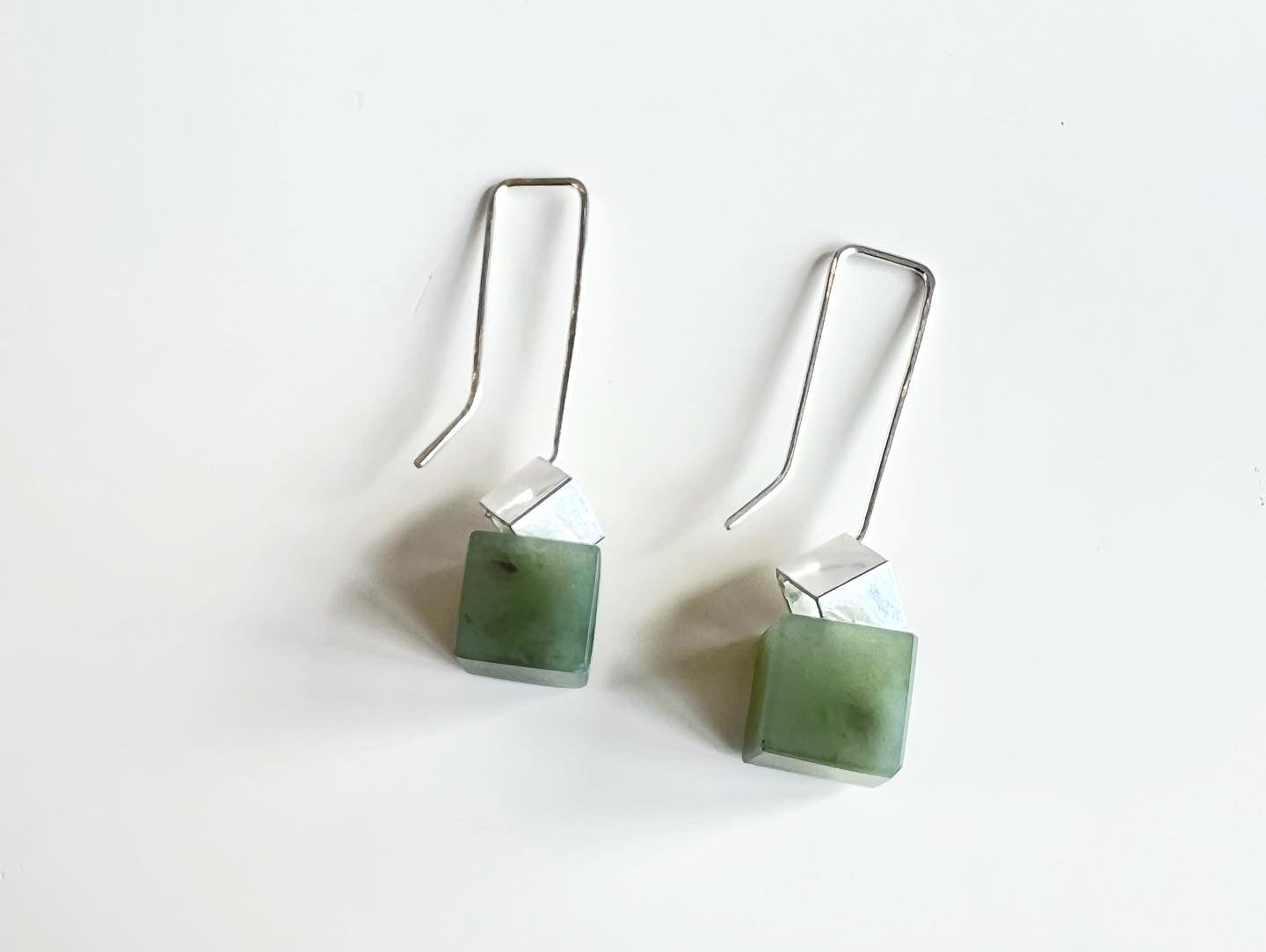 Jade & Sterling Silver Cube Earrings (EA-CU1)