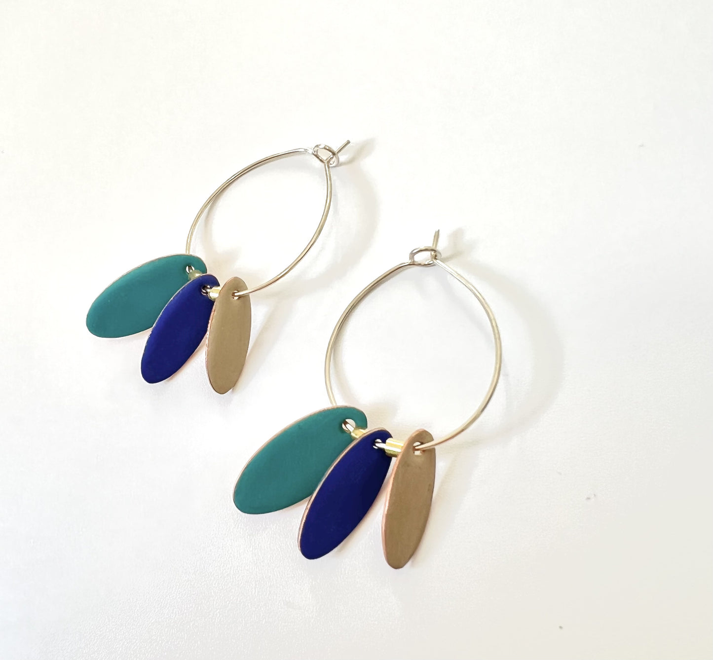 Hoops & Drops Earrings - Dark Turquoise, Dark Blue, Sand