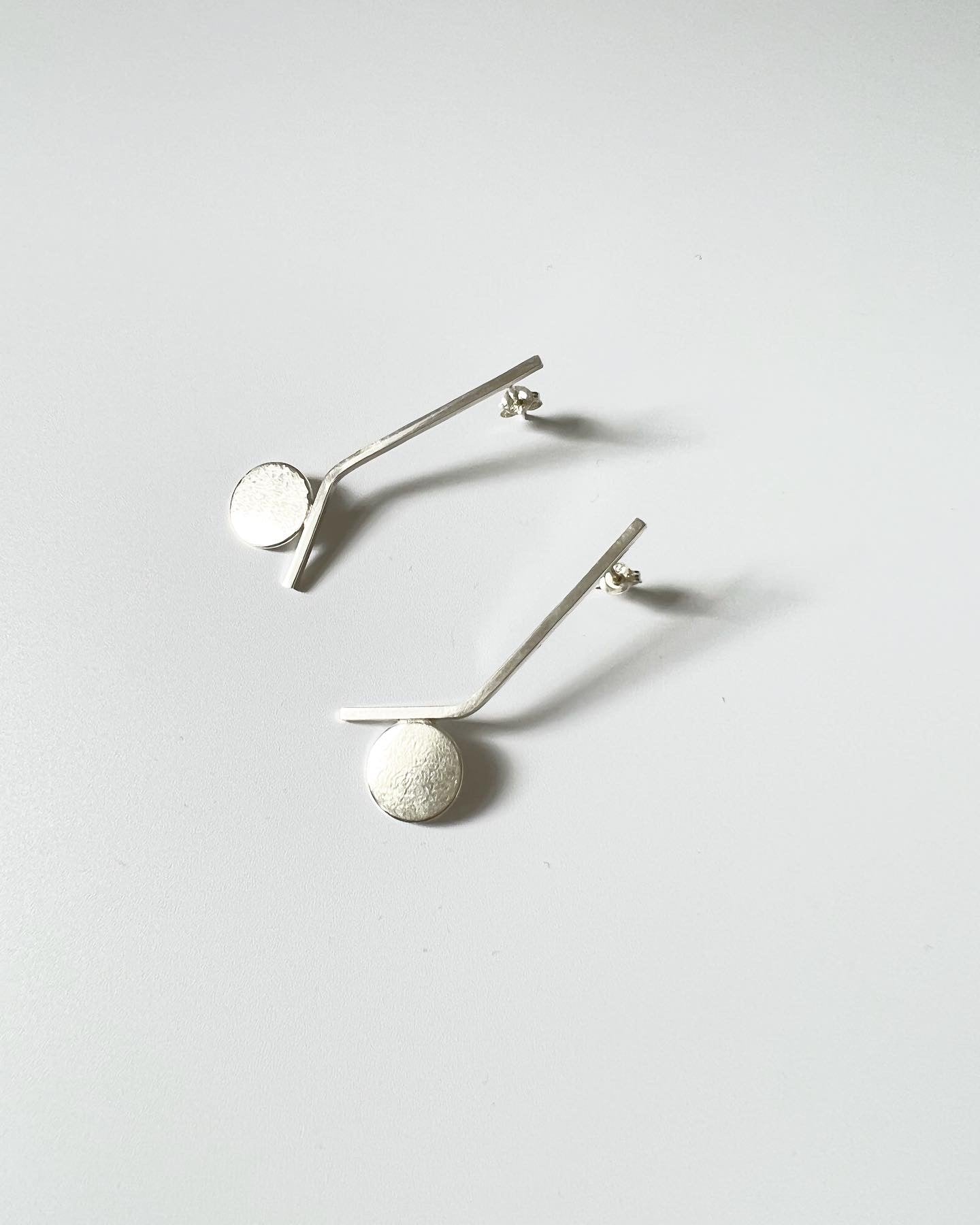 Silver Bar Earrings with Disc (#196)