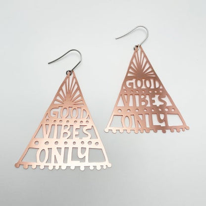 "Good Vibes Only" Earrings in Rose Gold