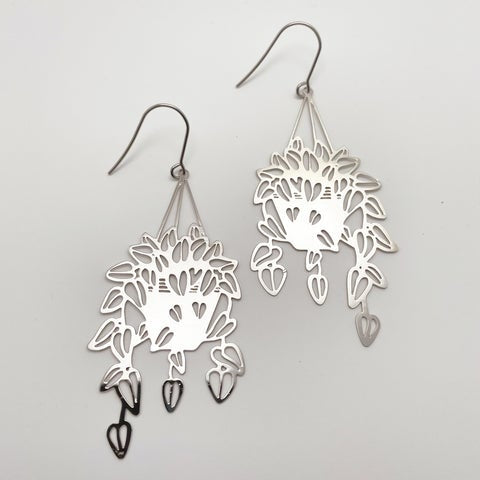 Hanging Basket #1 Earrings in Silver