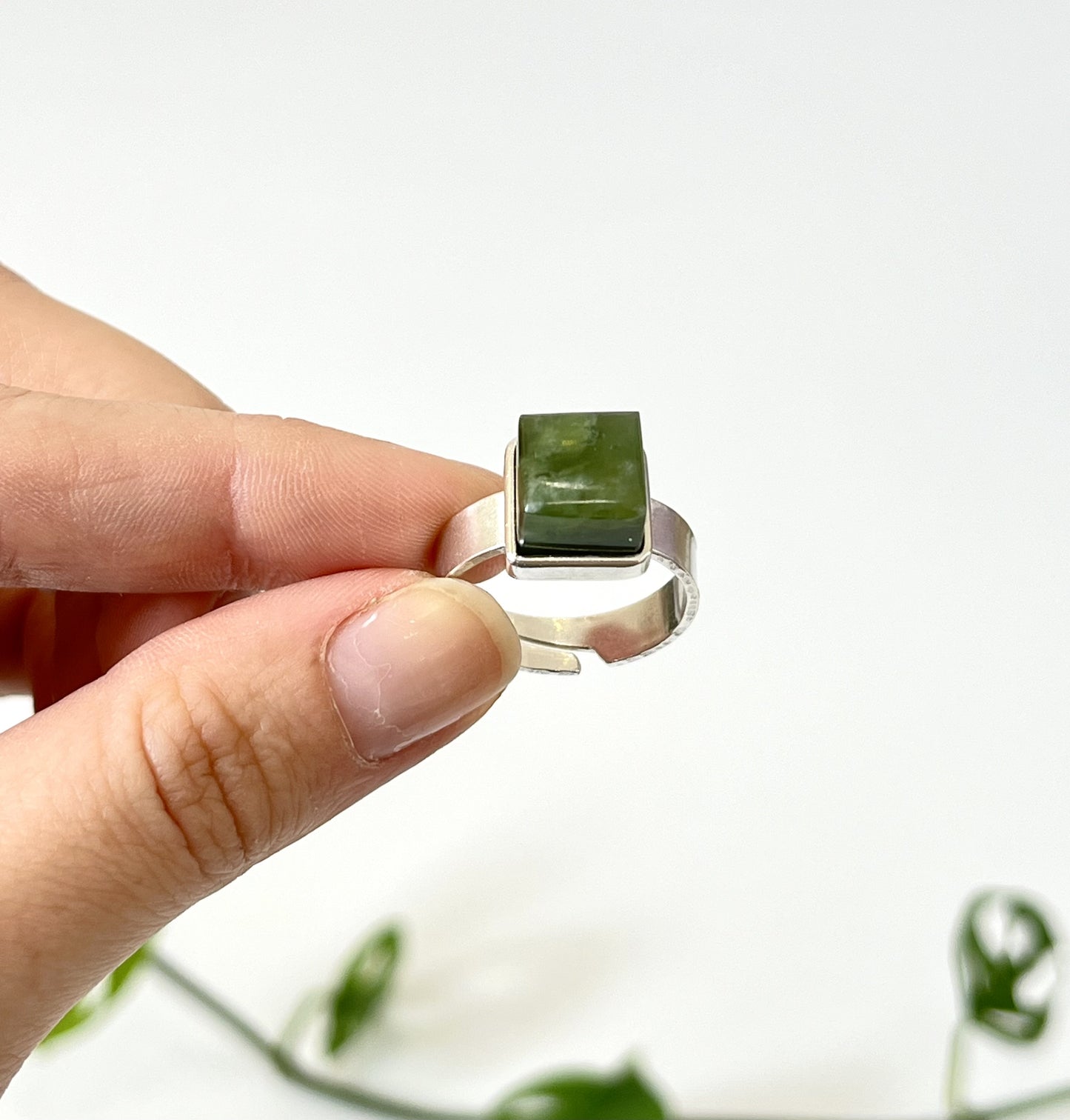 Jade & Sterling Silver Small Cube Adjustable Ring (RI-CU1s)