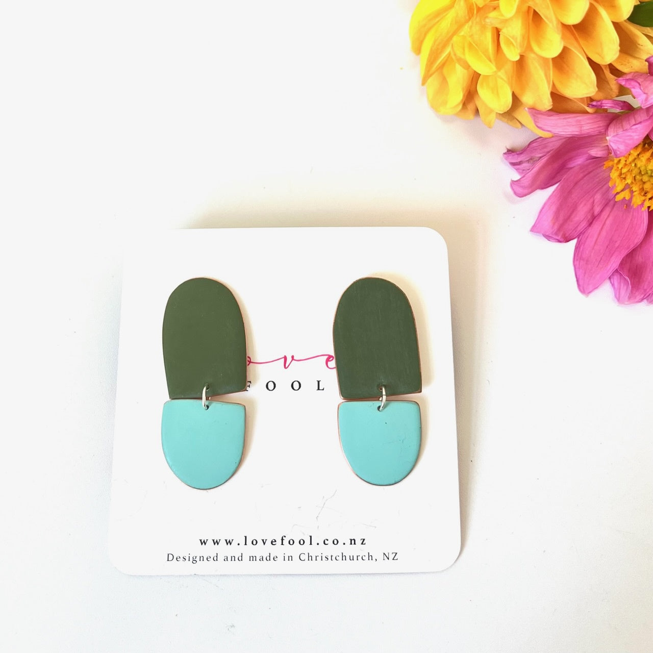 Ora Studs - Olive, Light Turquoise