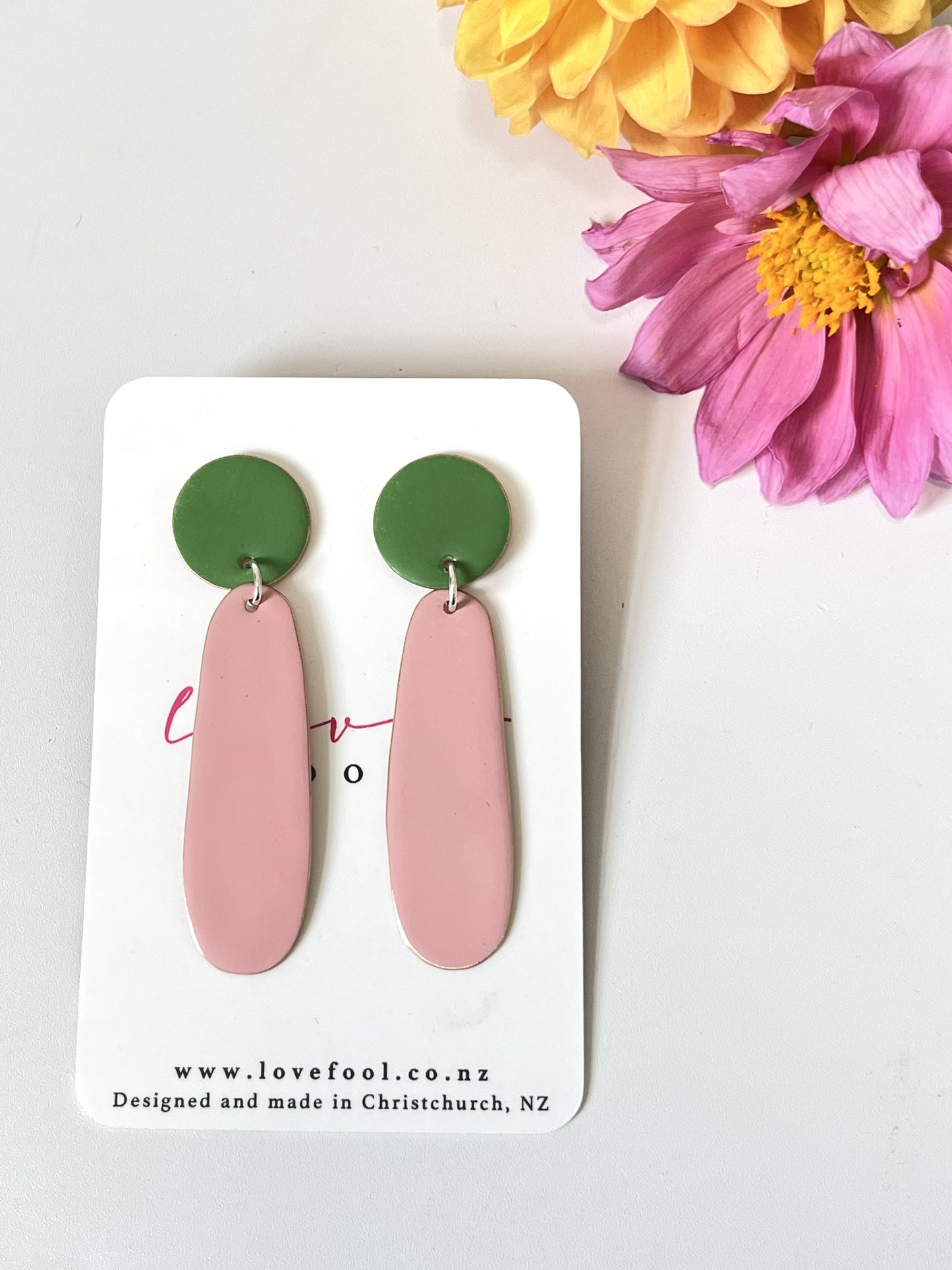 Teardrop Earrings - Light Green, Light Pink