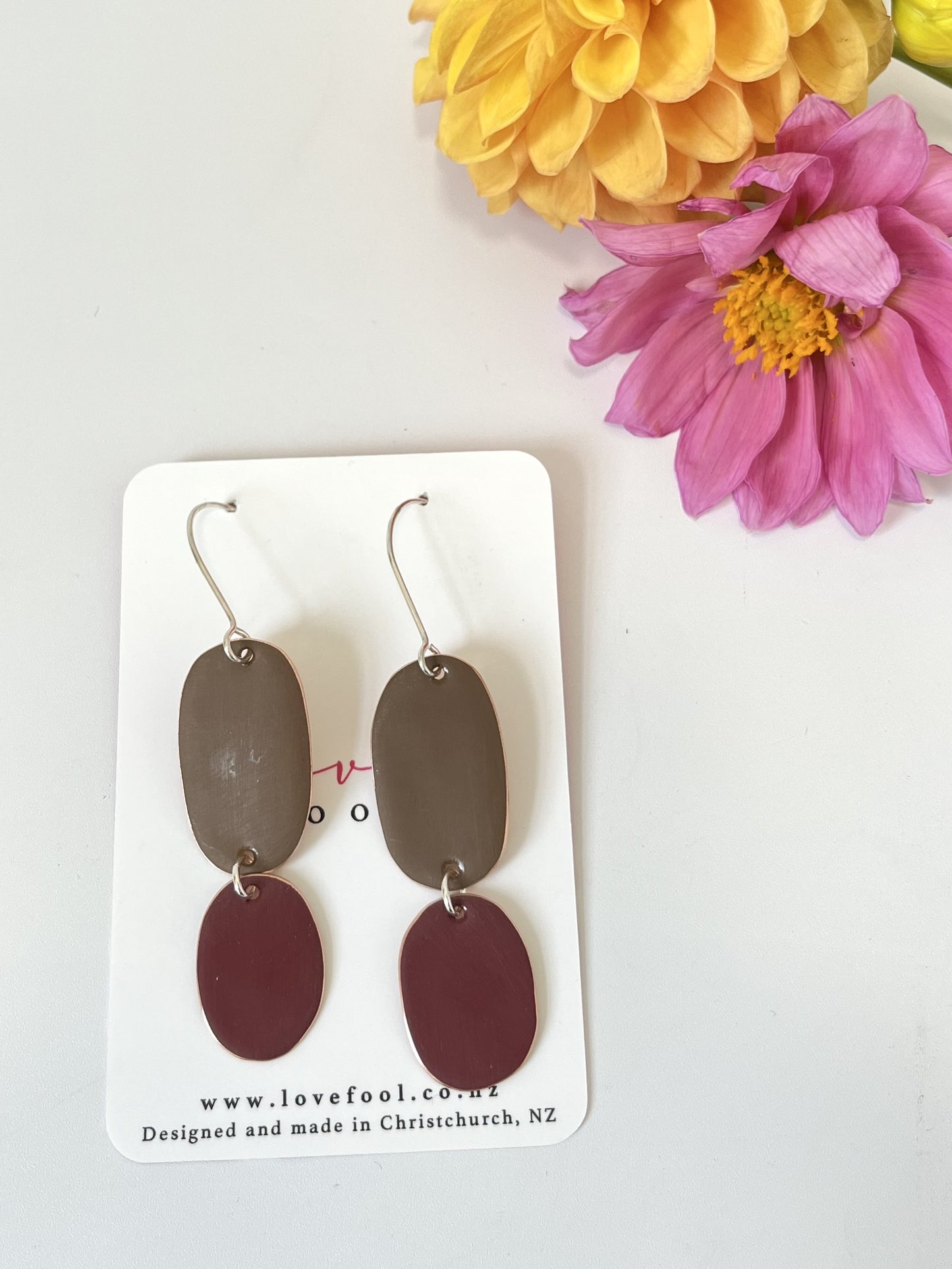 Double Drop Earrings - Brown / Dark Red