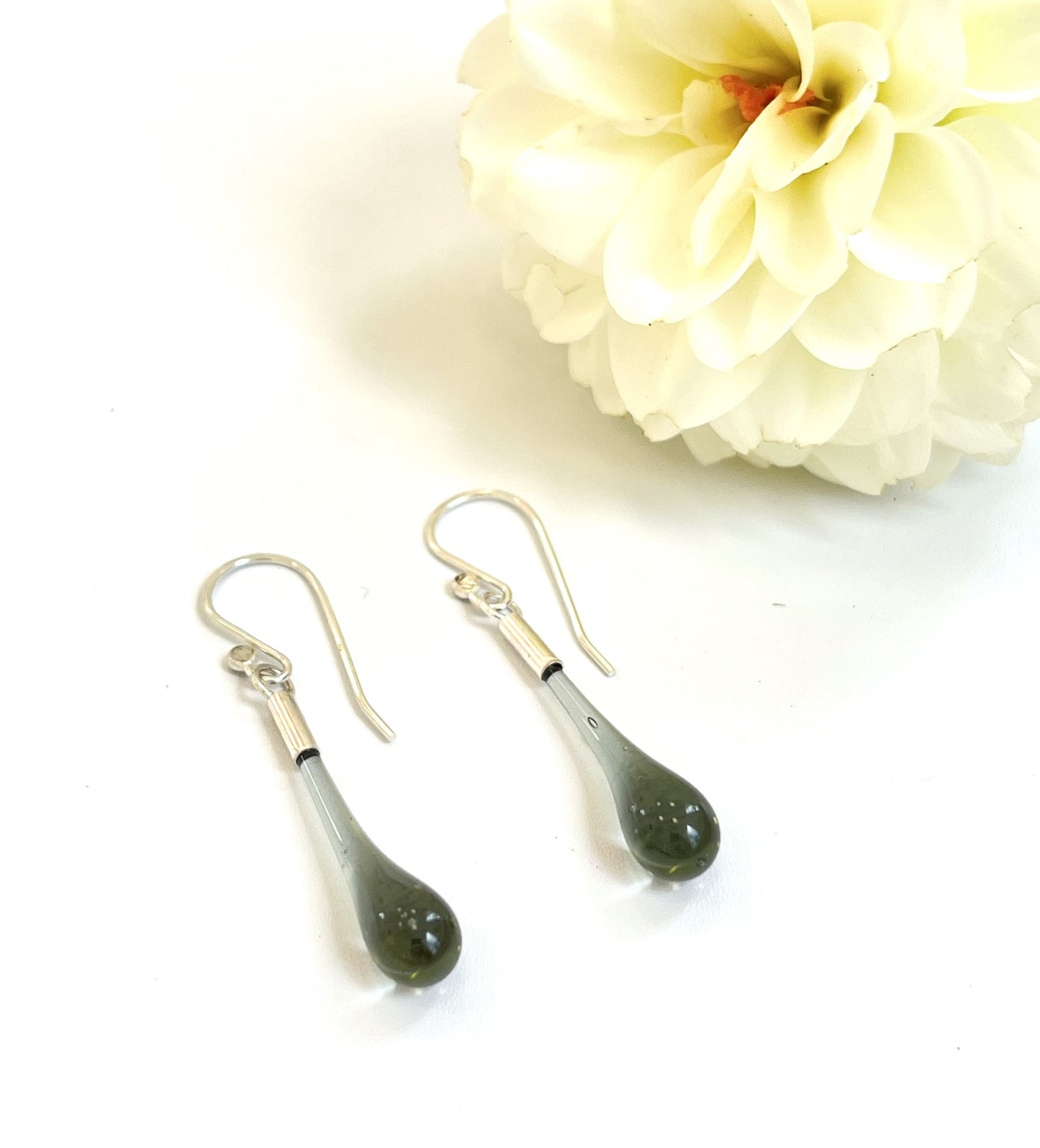 Glass Teardrop Earrings - Smoke