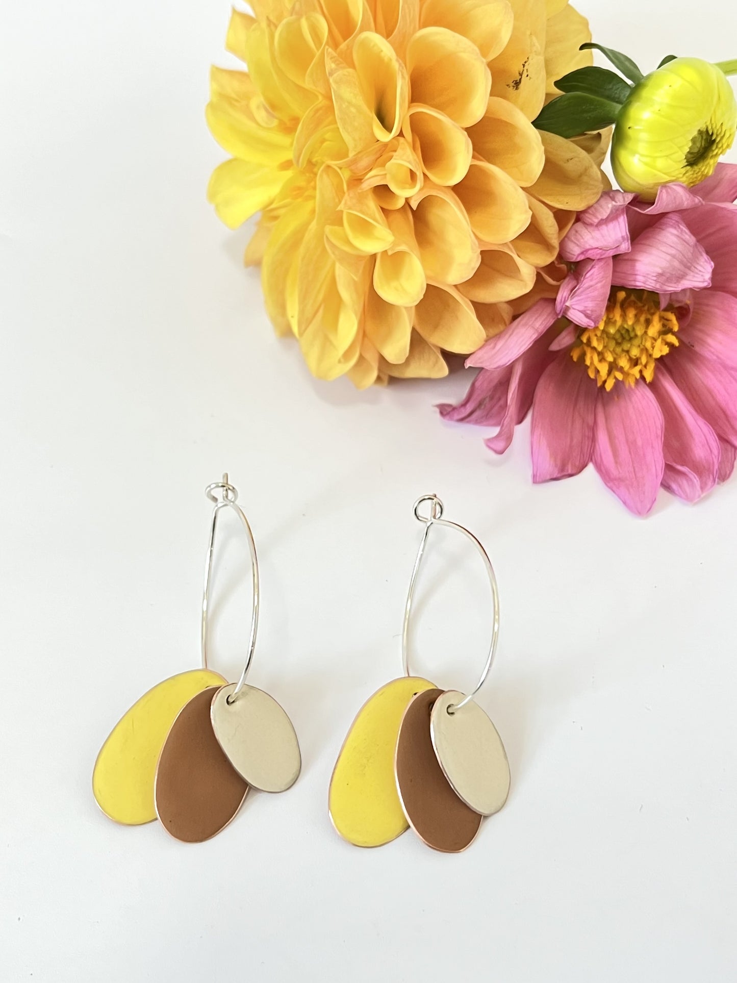 Hoops & Drops Earrings - Yellow, Cognac, Ivory