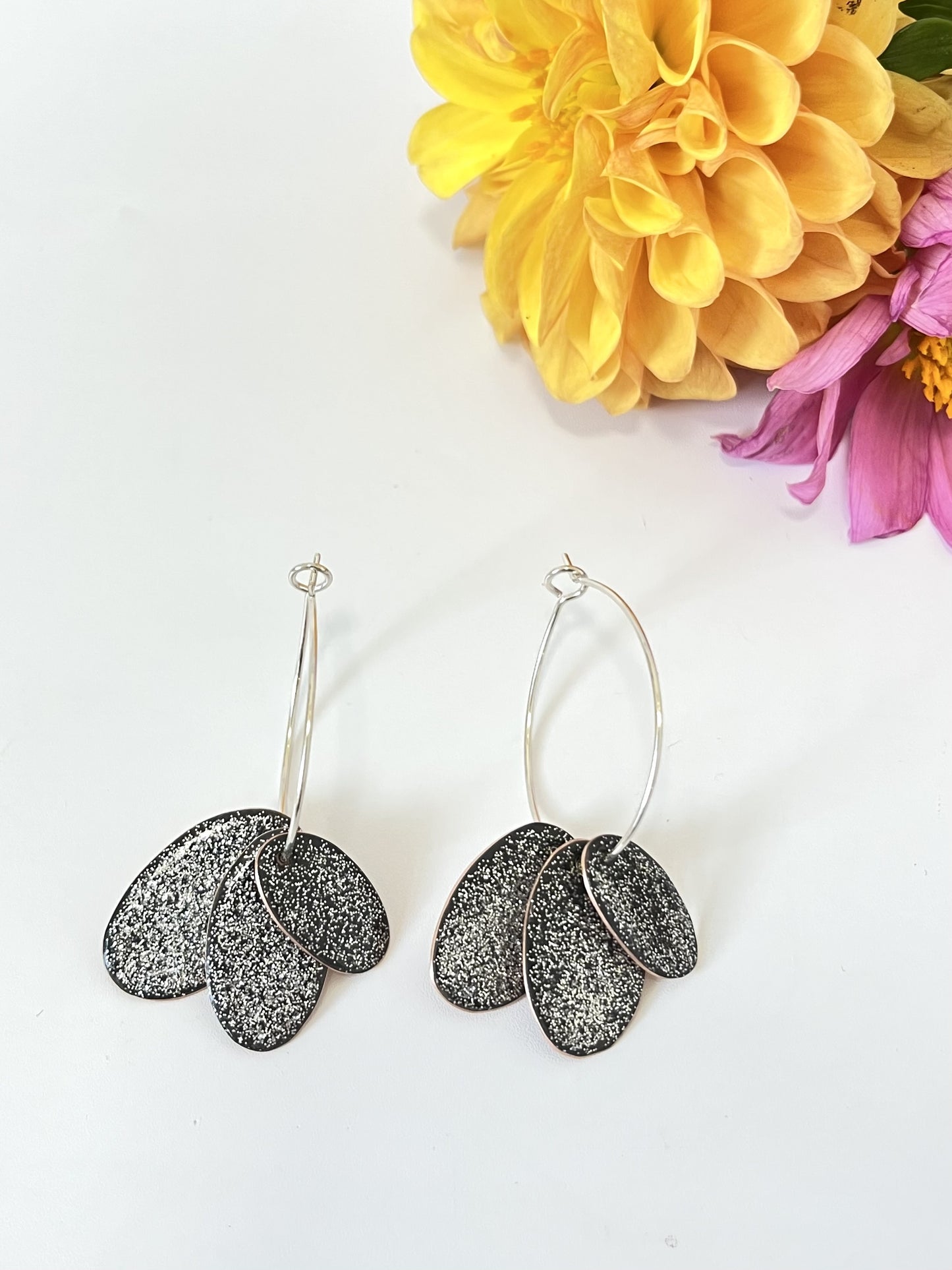 Hoops & Drops Earrings - Black Glitter