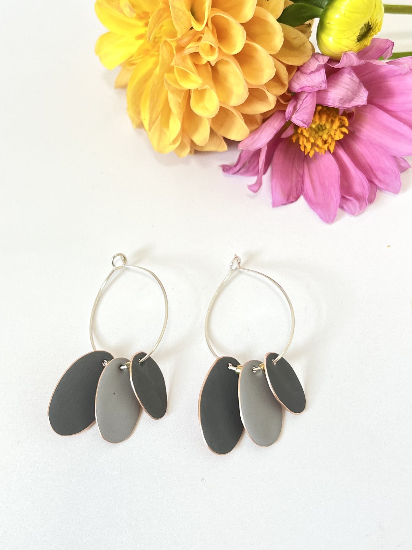 Hoops & Drops Earrings - Dark Grey, Light Grey, Dark Grey