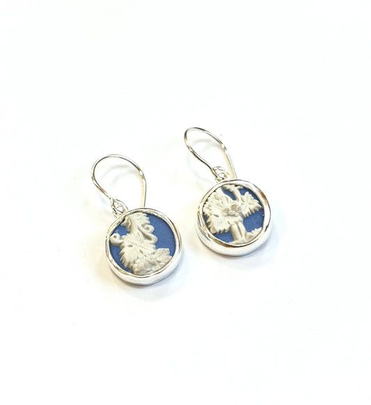 Repurposed Blue Wedgewood, Ceramic & Silver Earrings (#2431)