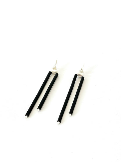 Bars on Stud Earrings with Black Detail (#22)