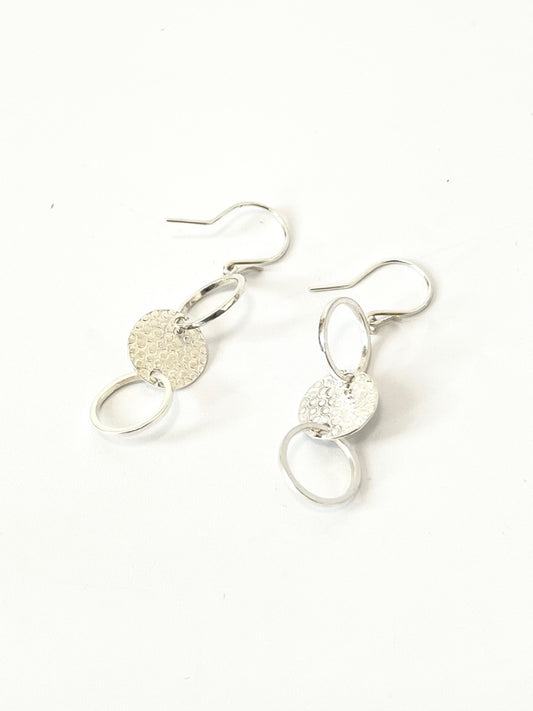 Three Circles With Textured Centre Circle on Hook Earrings (#18)