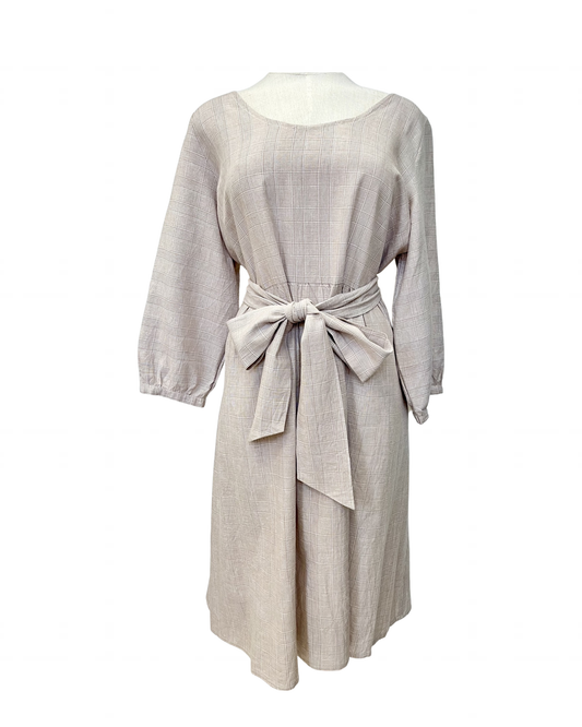 Long Sleeve Mollie Dress - Beige Check