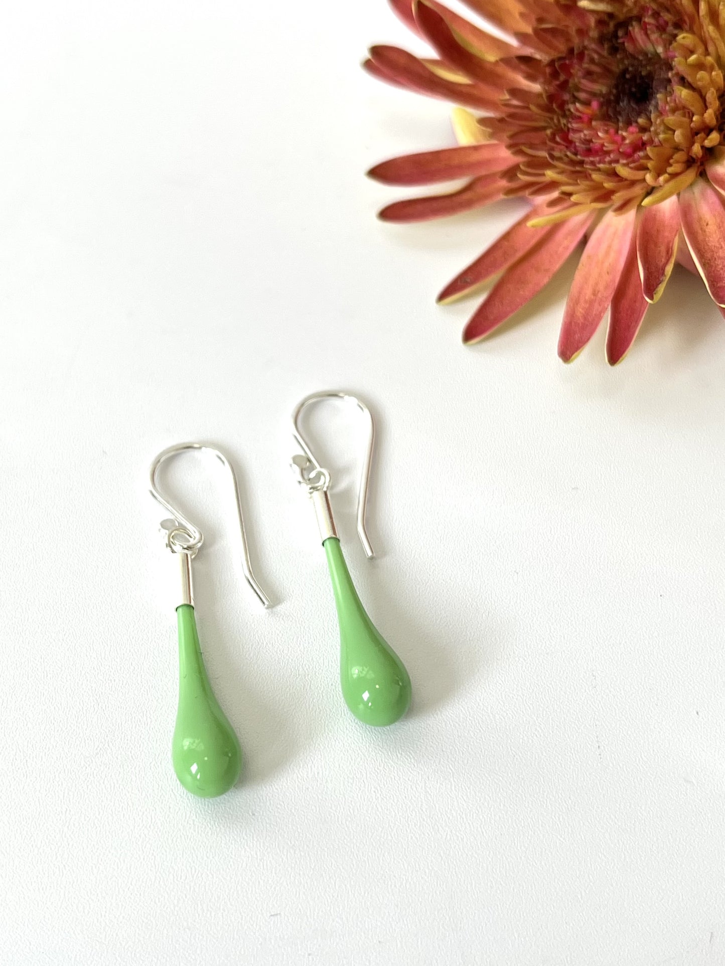 Glass Teardrop Earrings - Light Green