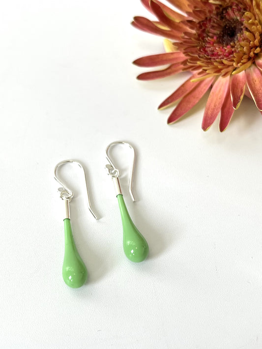 Glass Teardrop Earrings - Light Green